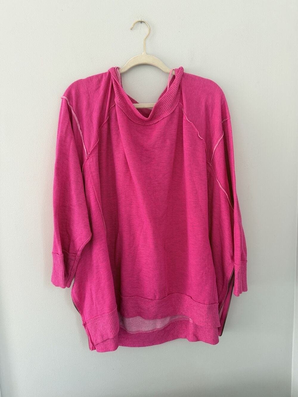 Free People Movement Oversized Zipper Sides Sweatshirt In Hot Pink Size M